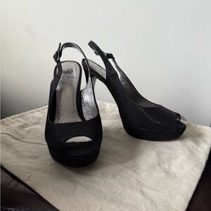 Adrianna Papell - Elegant Sparkly Black Peep-Toe Slingback Heels
